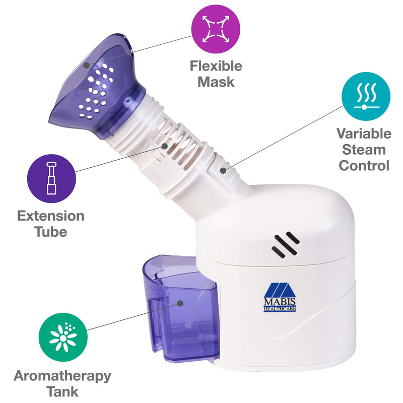 MABIS Facial Steamer, Steam Inhaler, FSA Eligible, Vaporizer or Vocal Steamer with Aromatherapy Diffuser and Soft Face Mask for Cleansing, Sinus Pressure, Congestion, Colds and Cough, 25mL - BeesActive Australia
