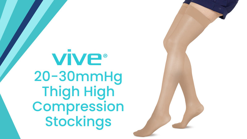 Vive Thigh High Compression Stockings for Women & Men - 20-30 mmHg X-Large Beige