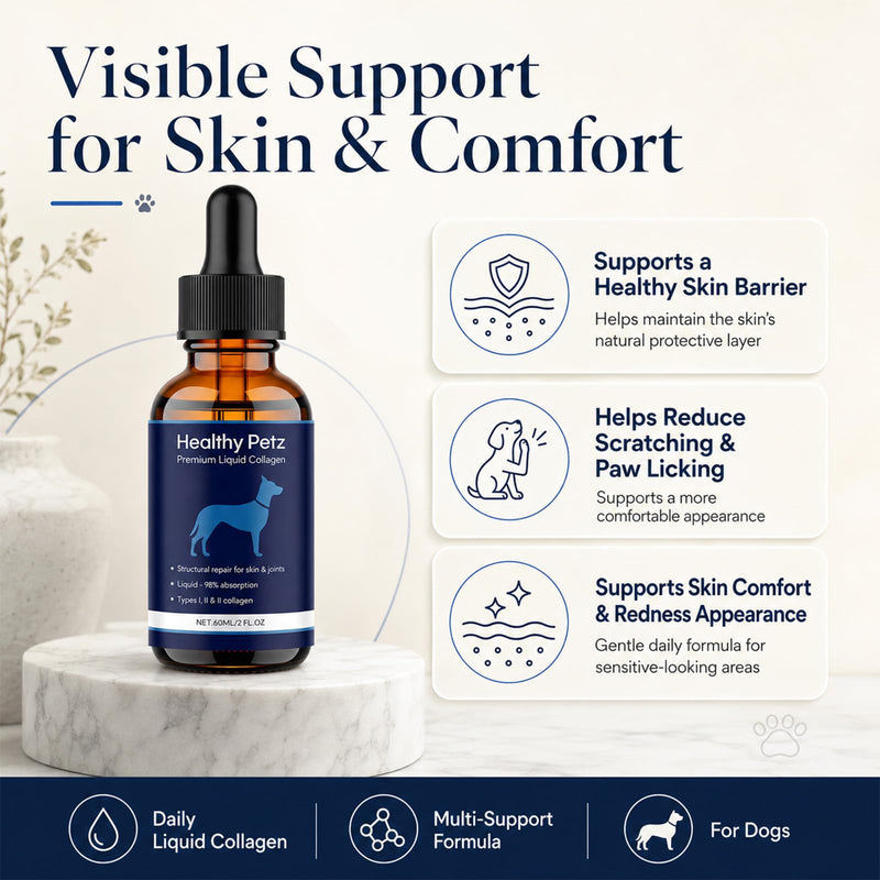 Premium Liquid Collagen for Dogs, Triple Collagen Supplement with Hyaluronic Acid & Vitamins C for Skin & Coat, Bacon Flavor 60 ml/2 fl oz