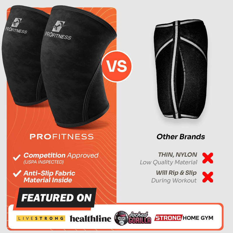 ProFitness Knee Sleeves Weightlifting Men & Women - 7mm Thick Premium Neoprene Weight Lifting Knee Sleeve for Women & Men Ideal for Squats, Powerlifting & Deadlift | Squat Knee Sleeves for Men & Women Black/Black Medium