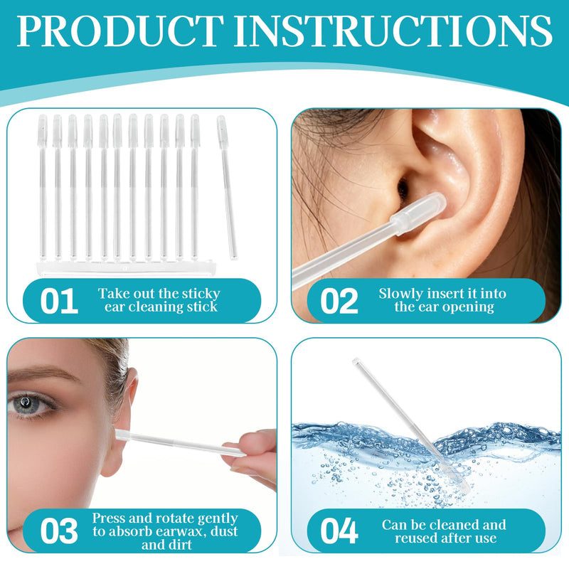 Pack of 48 Sticky Earpick, Self-Adhesive Ear Cleaner Tool, Sticky Cotton Swab, Sticky Ear Hole Cleaner, Reusable Tool for Removing Earwax