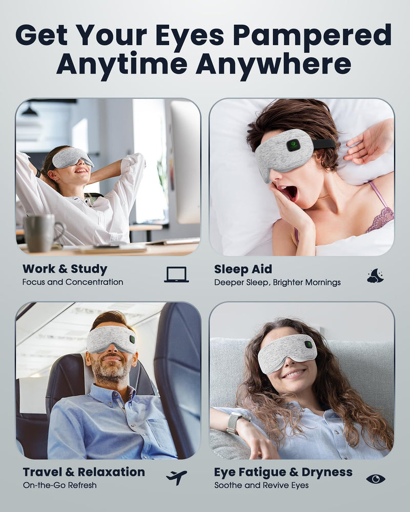 Heated Eye Mask - Cordless Eye Mask for Dry Eyes, FSA - HSA Eligible, Eye Relief, Improved Sleep, Washable Eye Heating pad for Travel and with Replaceable Shell (Gray) Gray
