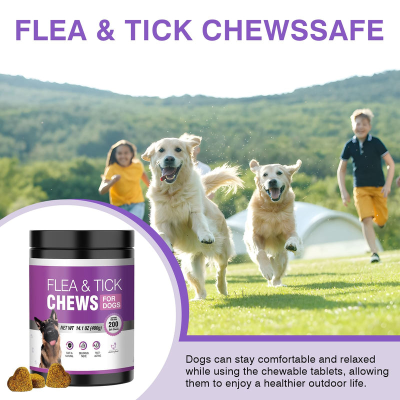 Dog Flea and Tick Chewable 200 Count Soft Chews Chicken Flavor Dog Flea Chewable Supports Skin Comfort and Daily Wellness for Dogs During Seasonal Changes Flea Chews for Dogs