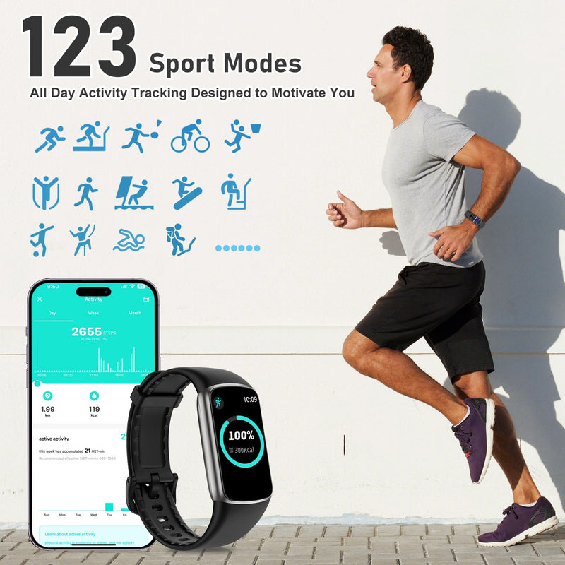 Zeacool Fitness Tracker with 24/7 Heart Rate, Blood Oxygen Sleep Monitor, 123 Sports Modes Calories Smart Watch,IP68 Waterproof Step Counter Activity Trackers Health Pedometer for Women Men Black