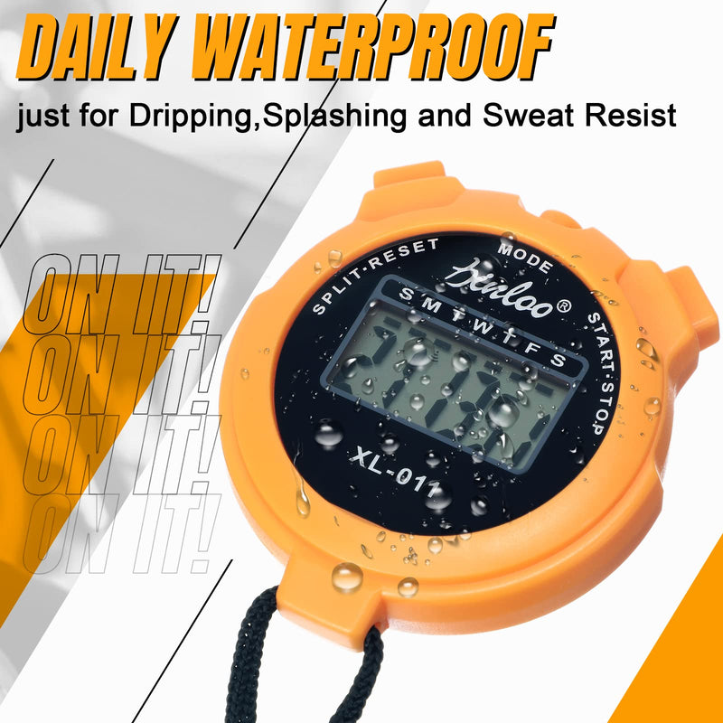 TOODOO 12 Pack Multi Function Digital Stopwatch Timer Bulk Sports Stopwatch with Lanyard Plastic Display Waterproof Date Time Alarm Timer for Coaches Fitness Referees Orange - BeesActive Australia
