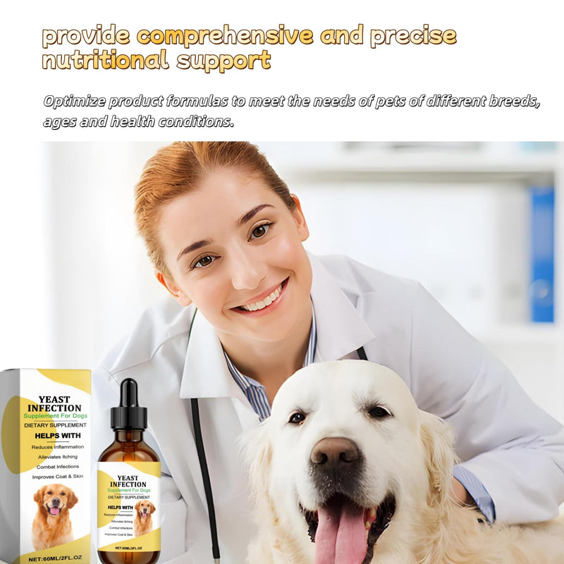 Natural Yeast Infection Treatment for Dogs, Dog Itchy Skin Relief & Ear Infection Treatment Inflammation Relief, Dog Antibiotics for All Breeds and Size, Vet-Formulated Herbal 60ml