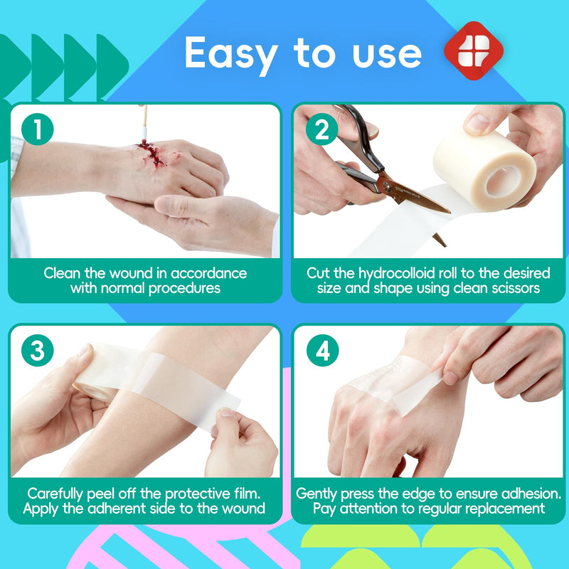 LIFARA Hydrocolloid Roll for Wound Care - Cut-to-Size, Extra Large Hydrocolloid Patch Bandages with Self-Adhesive, Waterproof, First Aid Kit Essential (3in*16ft, 19.7mil/ 0.5mm Thickness) Clear 3in*16ft, 19.7mil Thickness - BeesActive Australia