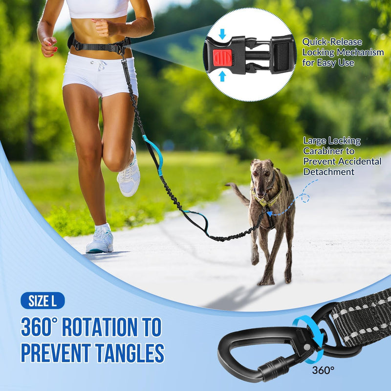 SlowTon Hands Free Dog Leash - with Removable Zipper Pouch, Shock Absorbing Bungee, Dual Handle & Reflective Stitches, Wide Padded Adjustable Waist Leash for Dogs Walking Running (L, for 1 Dog) Large for 25 - 80 lbs