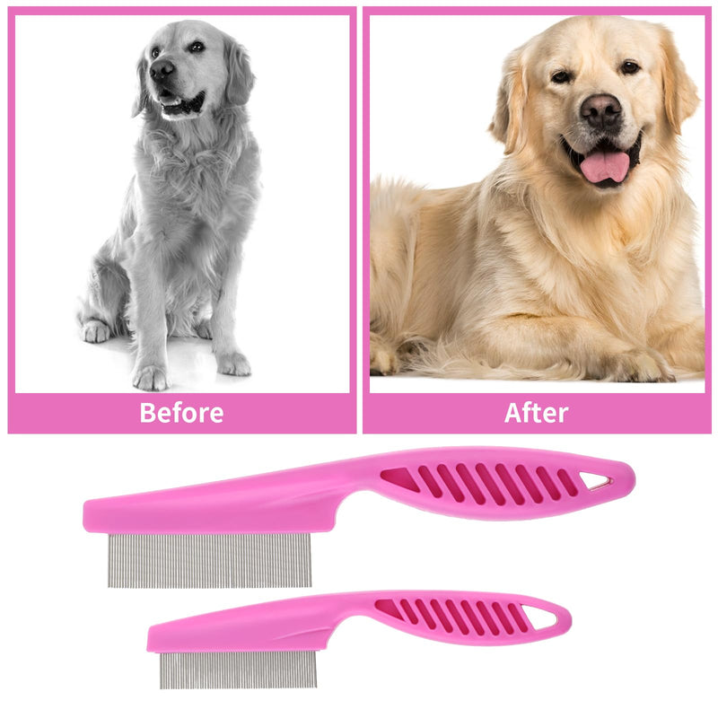 Pet Hair Comb Tear Stain Removal,2 Pack Multifunctional Pets Grooming Comb Kit 2 in 1 Dog Combs Stainless Grooming Massage Dual-Sided Comb for Knots Crust Floating Hair Tangle Fleas(Pink) Pink - BeesActive Australia