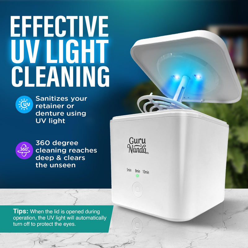 GuruNanda Retainer & Aligner Cleaning Pod for Retainers, Dentures, Mouthguards, Aligners, & Jewelry, 3 Modes, 45kHz Ultrasonic Retainer Cleaner, 190 ml capacity Retainer Pod - BeesActive Australia