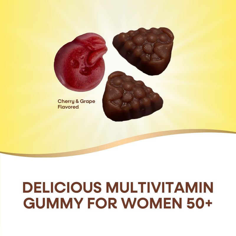 Nature's Way Alive! Women's 50+ Premium Gummy Multivitamin Supplement, Supports Heart, Brain & Bones*,B-Vitamins,Vegetarian,Grape&Cherry Flavored Gummy Vitamins,75 Gummies Packaging Vary,(Pack of 2) 75 Count (Pack of 2)