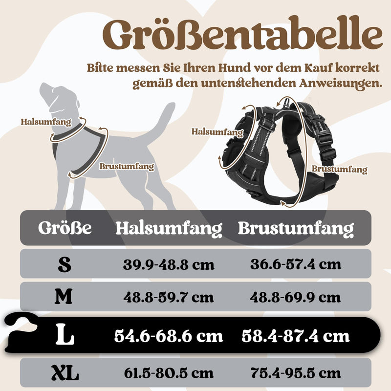 rabbitgoo Dog Harness for Large Dogs, Adjustable Dog Harness without Pulling & Choking, Anti-Pull Dog Harness with Handle, Soft Padded Reflective Chest Harness, Black L L (Pack of 1) - BeesActive Australia