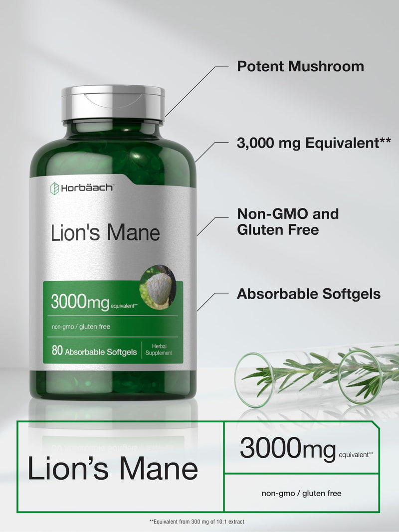 Horb√§ach Lions Mane Supplement | 3000mg | 80 Absorbable Softgels | Non-GMO & Gluten Free Extract - BeesActive Australia