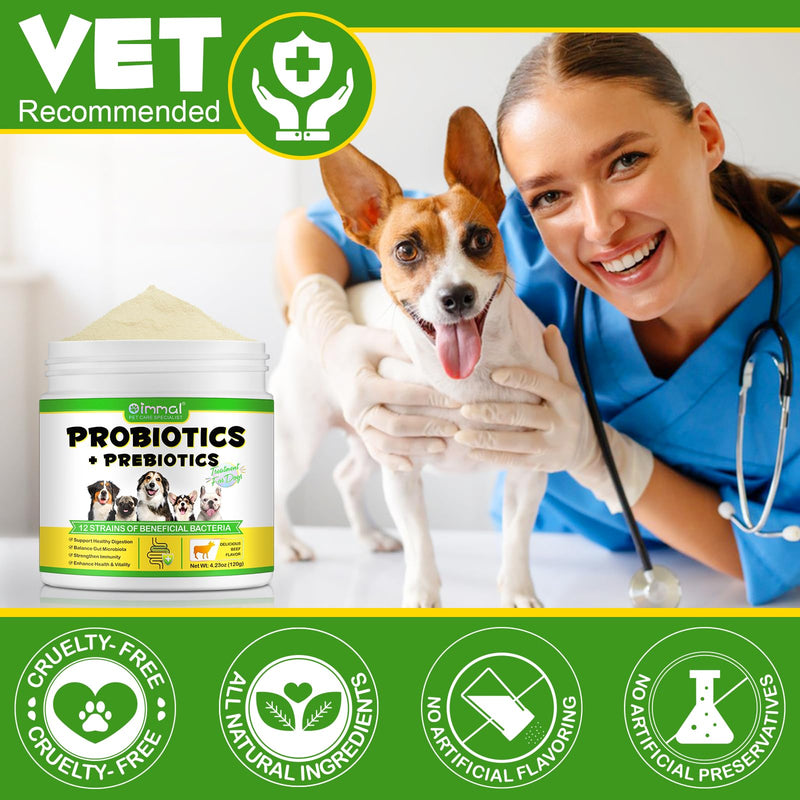 Probiotic Powder for Dogs with Prebiotics, 12 Strains & 5 Billion CFU per Serving, Digestive Support for Dogs, All-Natural Formula for Gut Health & Vitality (1 Pot, 120g) 120g（4.23oz)