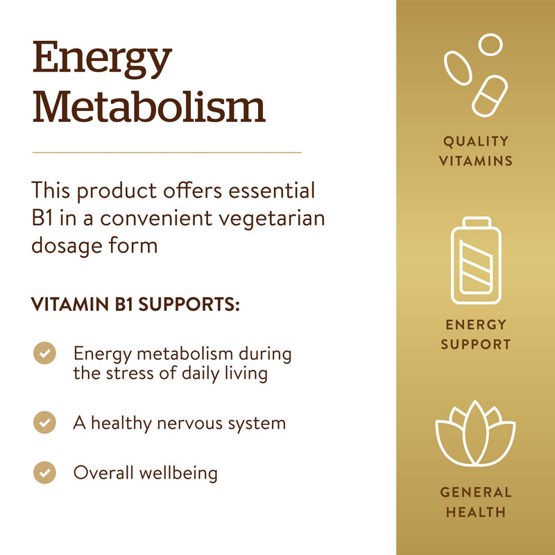 Solgar Vitamin B1 (Thiamin) 500 mg, 100 Tablets - Energy Metabolism, Healthy Nervous System, Overall Well-Being - Super Potency - Non-GMO, Vegan, Gluten Free, Dairy Free - 100 Servings, (Pack of 2) Unflavored 100 Count (Pack of 2)