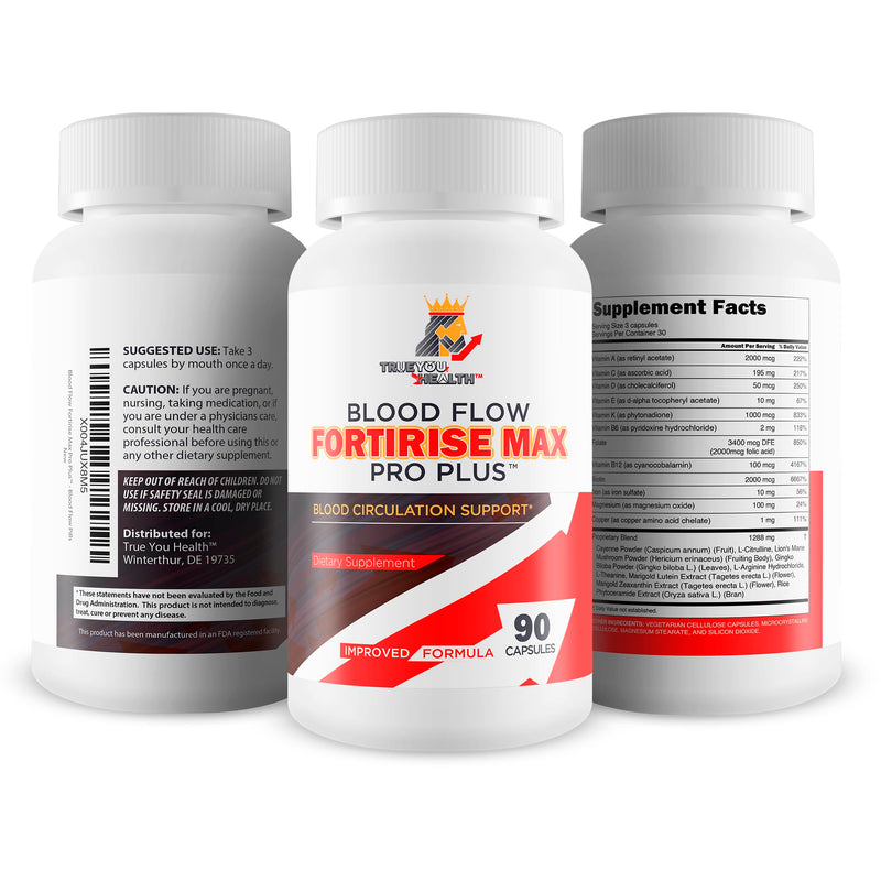 Blood Flow Fortirise Max Pro Plus - Improved Formula - Our Best Blood Flow Supplement For Men - Healthy Blood Flow Support - Blood Circulation Pills - Pressure Supplement Nitric Oxide Blood Flow Pills
