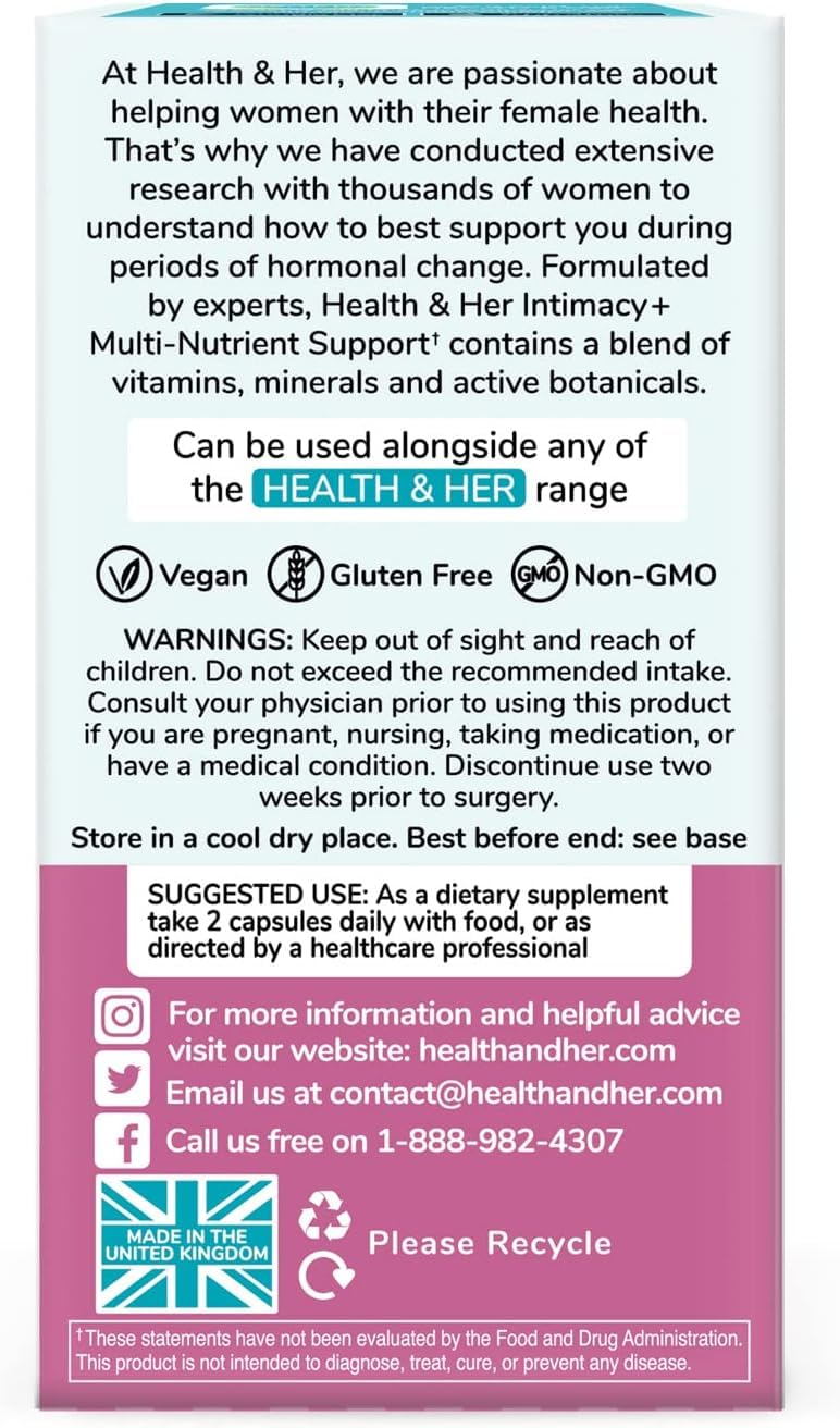 Health & Her Intimacy+ Desire Supplement for Women, Vegan, 30 Day Supply | Daily supplement with Maca Root, Tribulus Terrestris, Sea Buckthorn, L-Arginine & B vitamins; Gluten-free; 60 Tablets