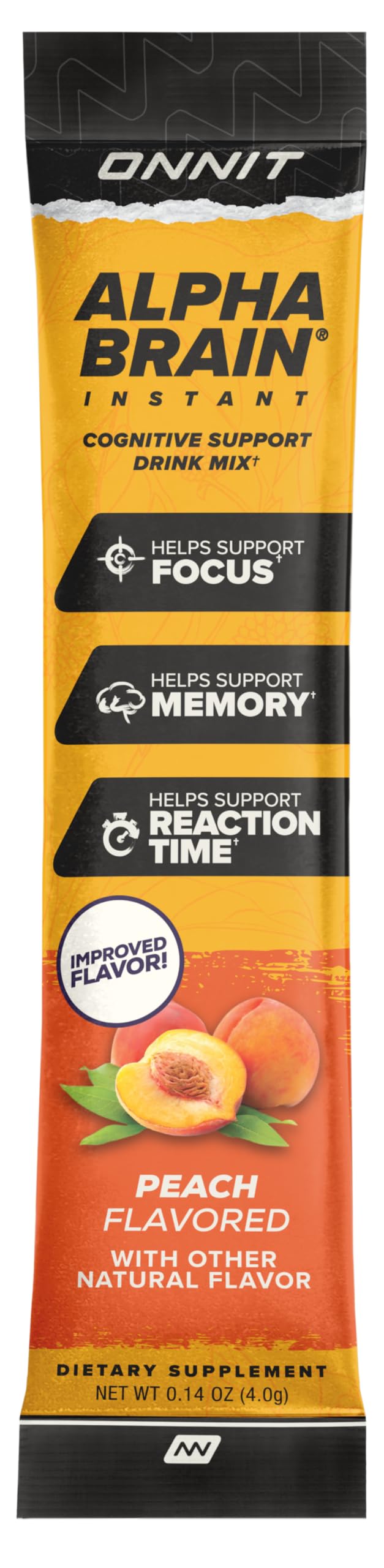 ONNIT Alpha Brain Instant Nootropic Focus Drink Mix, Peach, 30 Packets | Nootropic drink mix packets; L-Theanine, Alpha GPC & B6 support focus, memory & mental clarity; on-the-go brain supplement