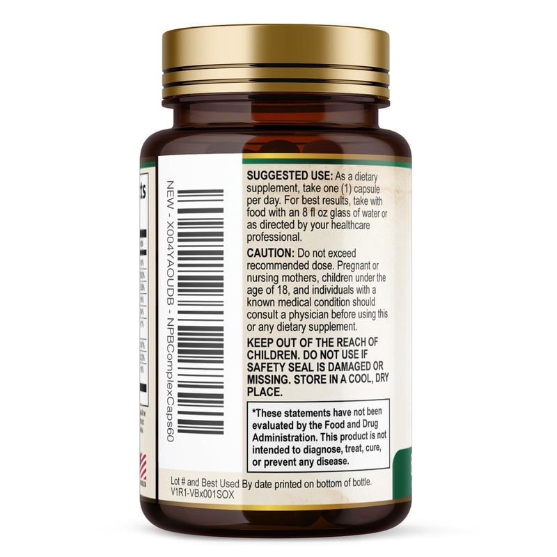 B Complex Vitamin Supplement with Vitamin C & Folic Acid - 60 Capsules | Super B Vitamin Complex - Contains B1, B2, B3, B6, and B12 vitamins for comprehensive nutritional support 60 Count (Pack of 1)