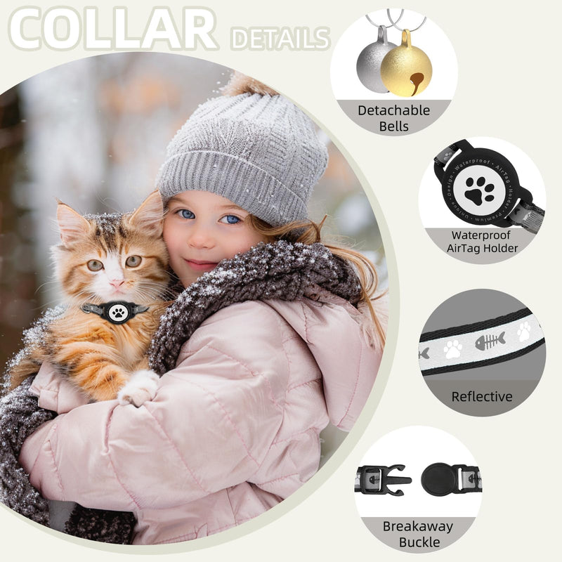 Waterproof Airtag Cat Collar, Reflective Cat Airtag Collar with Bell, Breakaway Cat collar AirTag Holder, Lightweight Kitten Collar for Apple Air tag, Cat GPS Collars for Girl Boy Cats, Kitten (Black) Black - BeesActive Australia