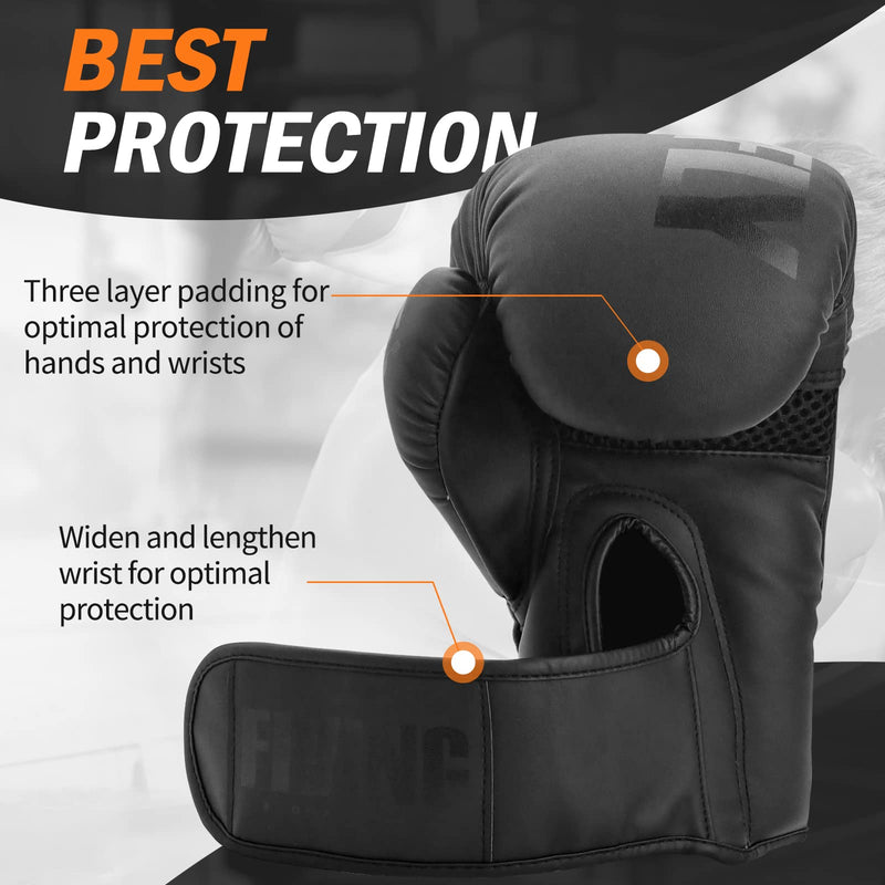 FIVING Boxing Gloves for Men and Women Suitable for Boxing Kickboxing Mixed Martial Arts Muay Thai MMA Heavy Bag Training Black 12oz