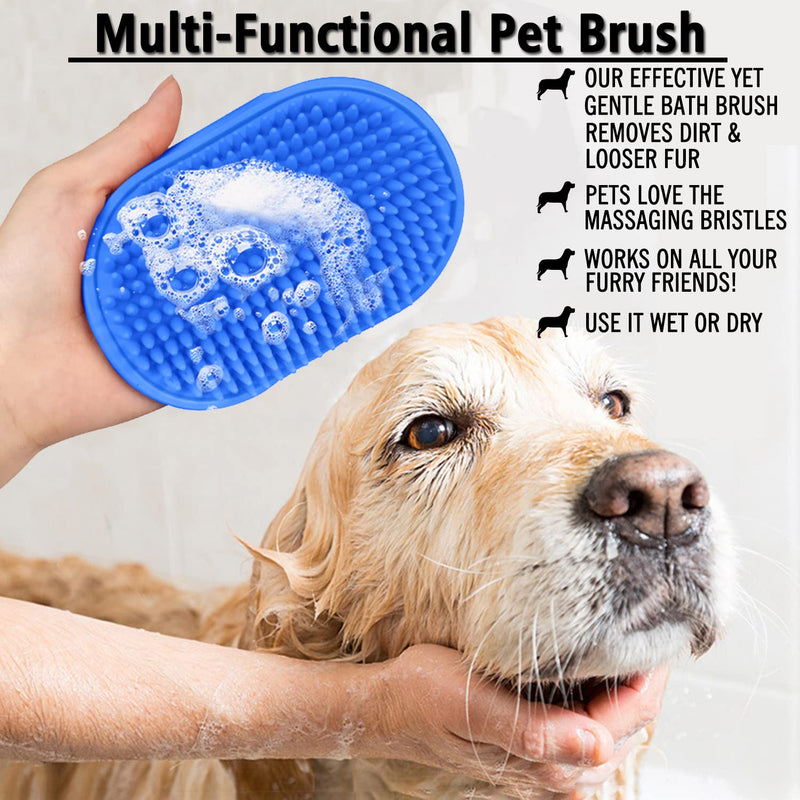 2 Pcs Dog Grooming Brush, Pet Shampoo Brush Dog Bath Grooming Shedding Brush Soothing Massage Rubber Comb with Adjustable Strap for Short Long Haired Dogs and Cats Blue & Yellow - BeesActive Australia
