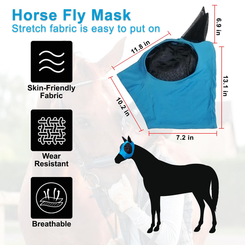 3 Pcs Horse Fly Mask-Fly Masks for Horses with Ears, Breathable Elastic Fabric for Sun Protection for Large/Medium Size Adult Horses (Blue-Black-Gray, Large) Blue-Black-Gray - BeesActive Australia
