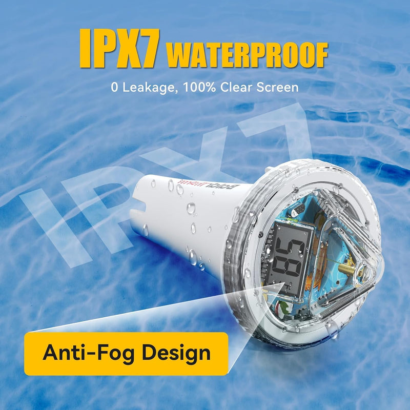 BaldrTherm Pool Thermometer Digital Floating Easy Read, Anti-Fog 360° Reading, IPX7 Water Temperature Monitor for Hot Tub/Ice Bath/Swimming Pool/SPA/Aquarium/Pond White 1pack - BeesActive Australia
