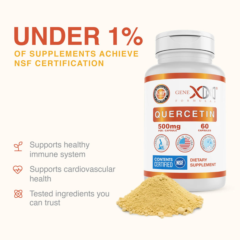 Genex Formulas Quercetin 500mg, Immune Support & Cellular Health, 3 Pack | Supplement for Heart Health, Antioxidant and Allergy Protection, NSF Certified for Safety, Quality & Label Accuracy 60 Count (Pack of 3)