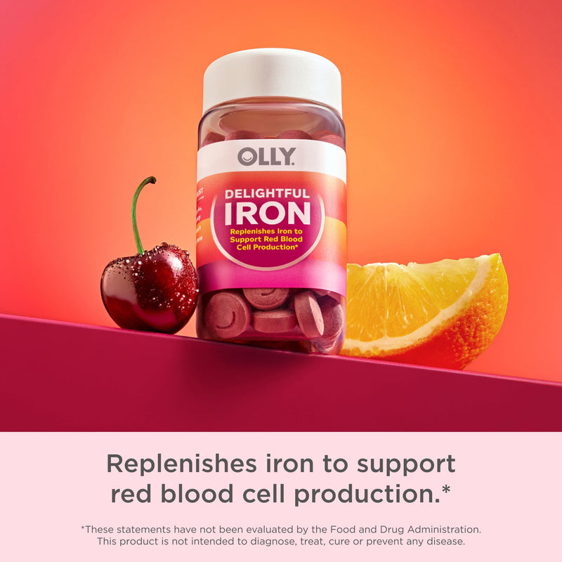 OLLY Delightful Iron Chewable Tablet, Iron Supplement from AB Fortis, Fruit Punch Flavor, 30 or 20 Day Supply - 60 Count (Pack of 2) 60 Count (Pack of 2)