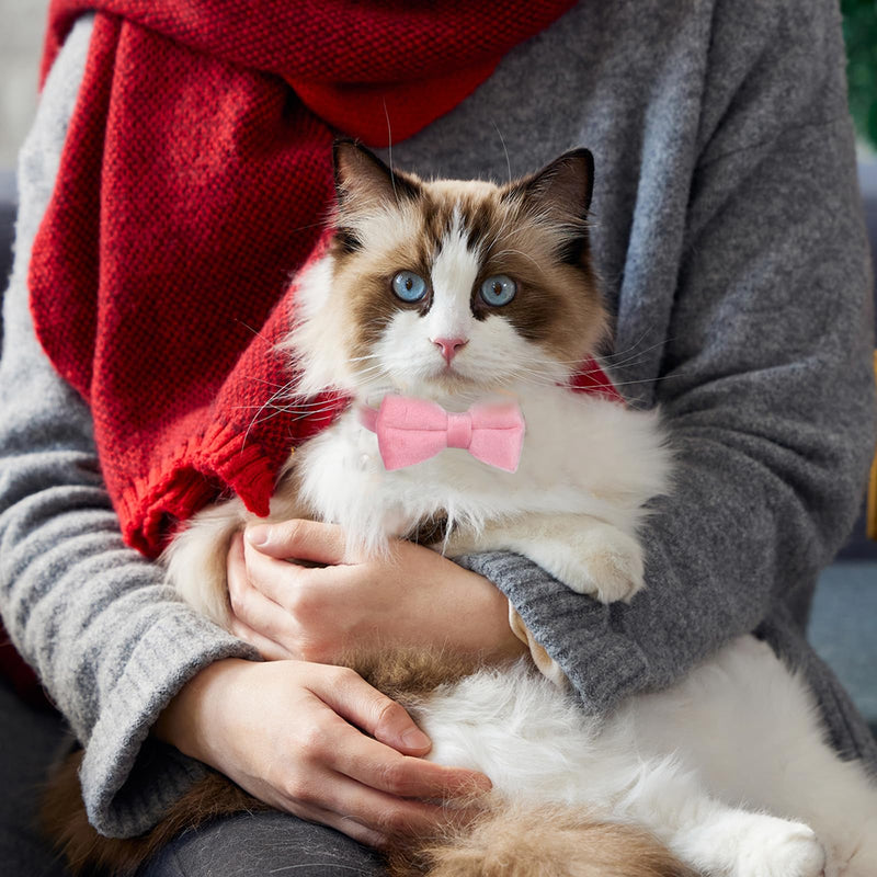 2 Pack Cute Cat Collars for Girl Cats Pink Kitten Bowtie Collar with Bells Breakaway Safety Collars Plaid Solid Color Gift Pet Collar Set Festive for Female Cats - BeesActive Australia