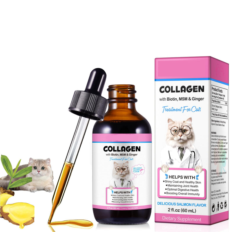 Collagen for Cats, Skin and Coat Supplement for Cats, Itch Relief, Immunity Support, Joint Health, Supplement 60ml (2 Fl Oz), Liquid Collagen Drops for Dogs 1 pack