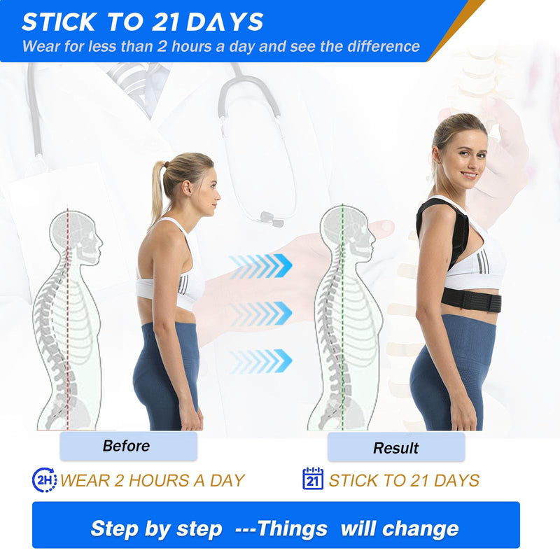 Posture Corrector for Women & Men, Adjustable Back Brace for Neck Shoulder Upper Back Pain Relief, Breathable Back Straightener with Clavicle Support - Strangulation-Free Design Large Black