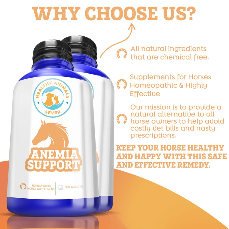 Healthy Animals 4Ever All-Natural Horse Anemia Support - Helps Prevent Diseases and Parasites - Supplements for Horses - Homeopathic & Highly Effective - 300 Tablets - BeesActive Australia