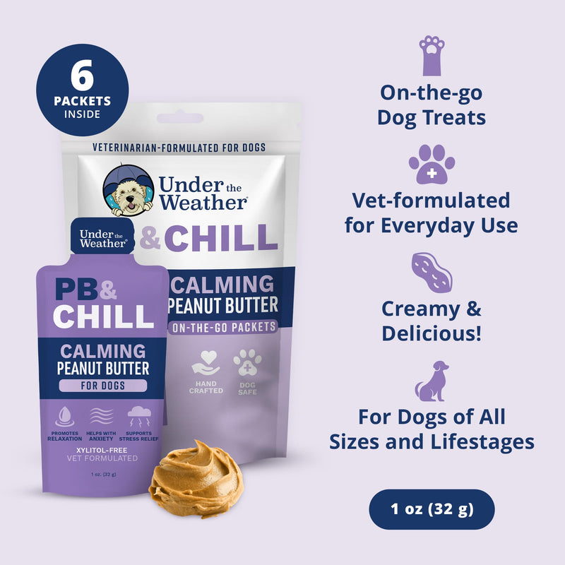 Under the Weather Pet PB & CHILL Dog Peanut Butter Dog Treats | Vet-Formulated 100% Natural and Tasty Calming Treats for Dogs | Promotes Calmness and Relieves Anxiety for Dogs | 1 Oz - Pack of 6 - PawsPlanet Australia