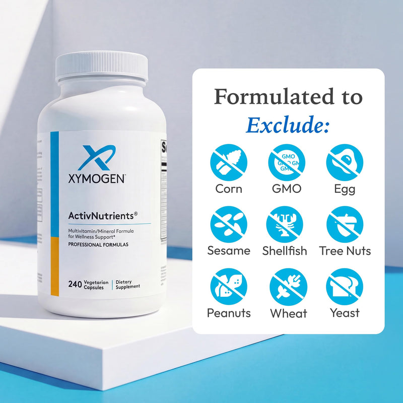XYMOGEN ActivNutrients - Multivitamin & Multimineral Formula - Wellness, Immune & Energy Support - Active B Vitamins & Chelated Minerals - Vegetarian, Non-GMO & Gluten Free - 240 Count | Multivitamin and Multimineral Formula, Immune and Energy Support,...