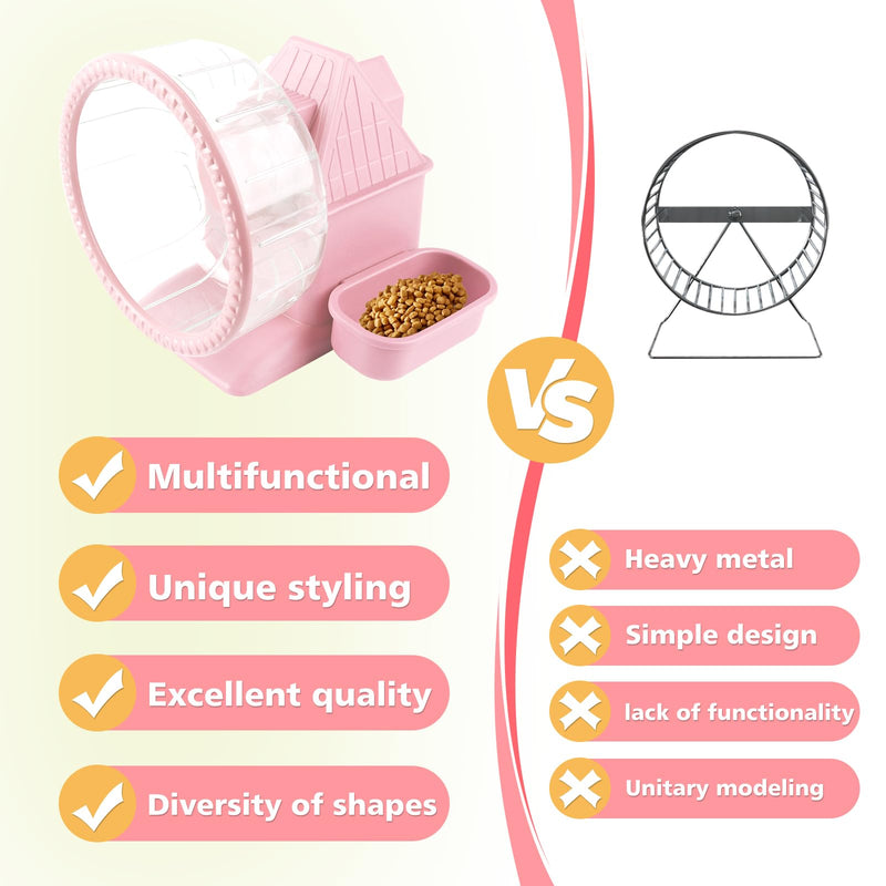 4 in 1 Silent Large Hamster Wheel Multifunctional Hamster Running Wheel Quite Running Spinner Wheel Accessories with Food Bowl Water Bottle for Hamsters Dwarf Gerbil (Pink) Pink - BeesActive Australia