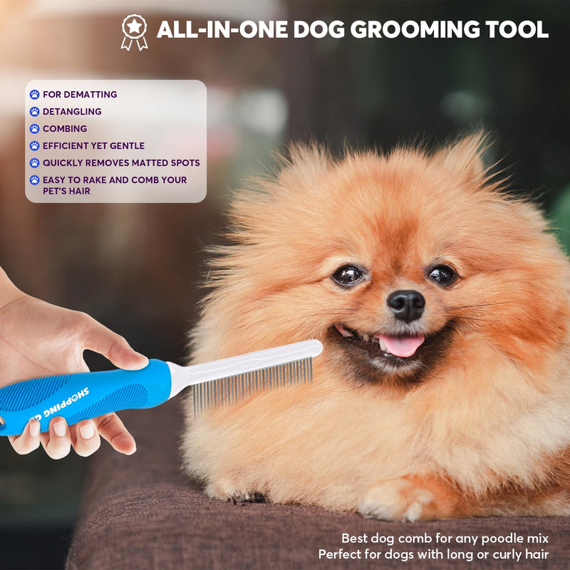 Detangling Pet Grooming Comb for Dogs & Cats with Long & Short Stainless Steel Metal Teeth for Removing Tangles and Knots - Dematting Brush to Detangle Matted Hair Blue comb - BeesActive Australia