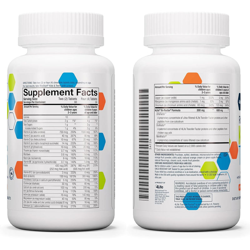 4Life RiteStart Kids and Teens Multivitamin Chewables, 120 Tablets | Vitamins, Minerals, Choline, Immune support, Energy, Growth, Brain health, Apple and orange flavors, Chewable tablets
