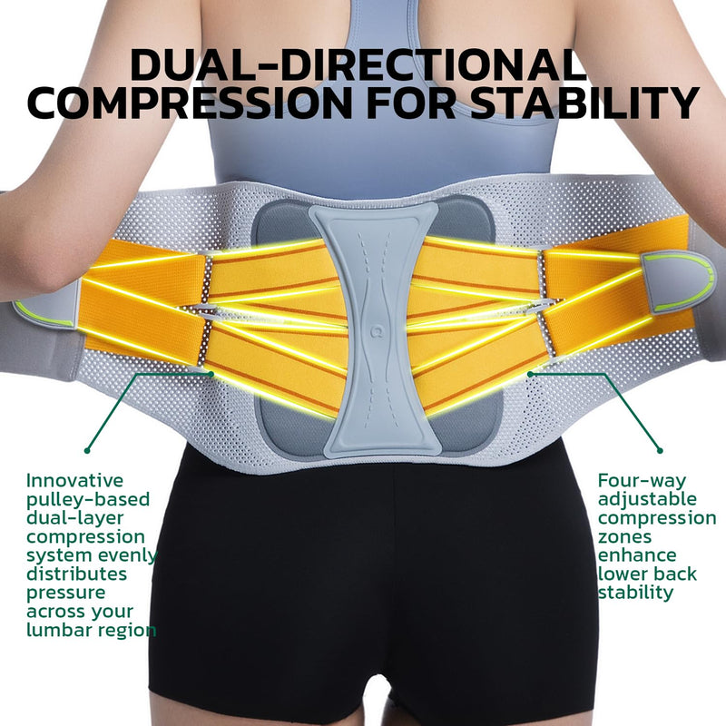 aoFIT Back Brace for Lower Back Pain Relief, Adjustable Lumbar Support Belt with Steel Plates, Dual Compression, Breathable 3D Knit Fabric, Slim Waist Design for Work, Gym, Sciatica, Herniated Disc L Large Midnight Sunburst