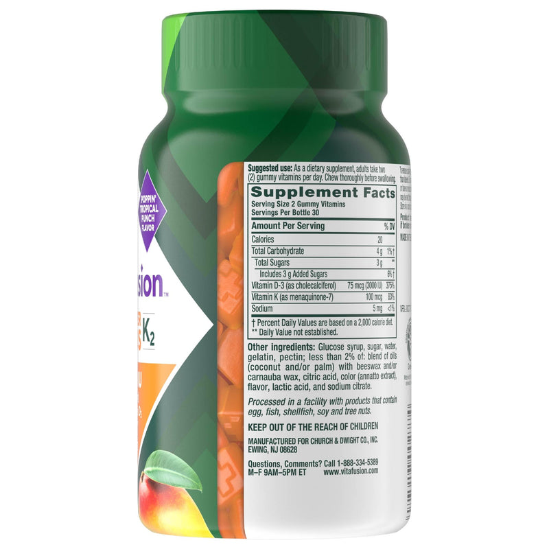 Vitafusion Power Plus Vitamin D3 K2 Gummies | 3000 IU Vitamin D | 60 Count | for Adult Women & Men | Tropical Punch Flavor | Gluten-Free Supplement