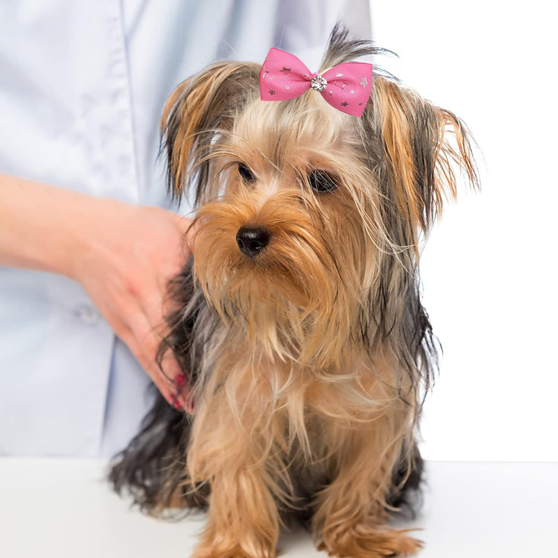 PET SHOW 20Pairs 2" 3" 4" Big Dog Hair Bows with Rubber Band for Small Medium Large Dogs Rhinestone Floral Bowknot Topknot Cats Rabbits Girl Boy Pink Blue Grooming Hair Accessories - BeesActive Australia