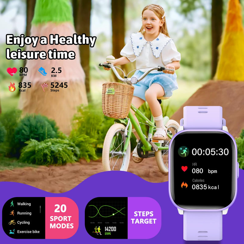 SmartWatch for Kids,Kids Watch Girls Boys Watch with 20 Sport Modes, Pedometer, Sleep Monitor, Kids Sport Watches Birthday Gifts Toy Gift for Girls Boys 6-16 Purple - BeesActive Australia