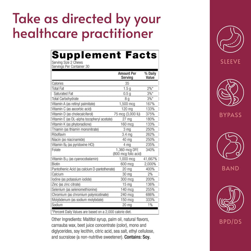 Bariatric Advantage Multi Chewy Bite, Strawberry Watermelon, 60 Count | Soft Chew Multivitamin for Bariatric Surgery Patients, Chewable Multivitamin with Folic Acid, Vitamin D3 and More