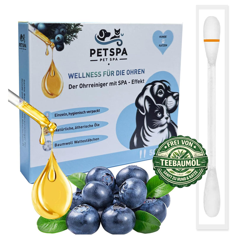 PET SPA 2 in 1 Pet Cotton Buds - Natural and Gentle Ear Cleaner for Dogs and Cats - Removes Earwax Dirt and Odour - Individually Packed for Easy Application - Pack of 50