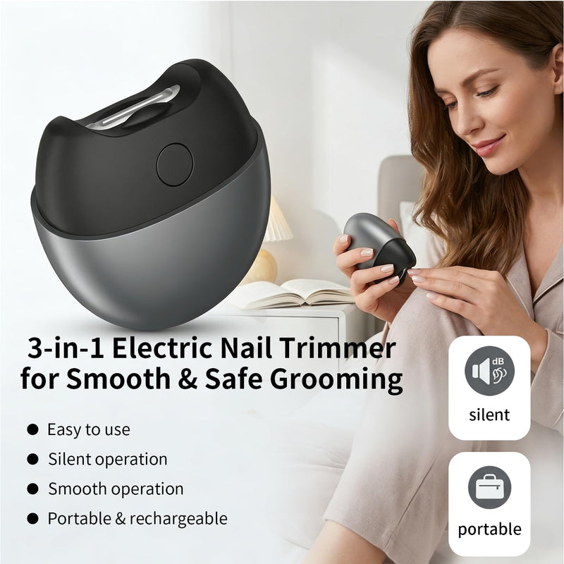 2026 Upgraded 3-in-1 Electric Nail Clipper & Polisher, Automatic Nail Trimmer with LED Light, Built-in Nail Clippings Collector, 2-Speed, USB Rechargeable, Safe & Easy for Seniors and Adults (Gray) Gray - BeesActive Australia