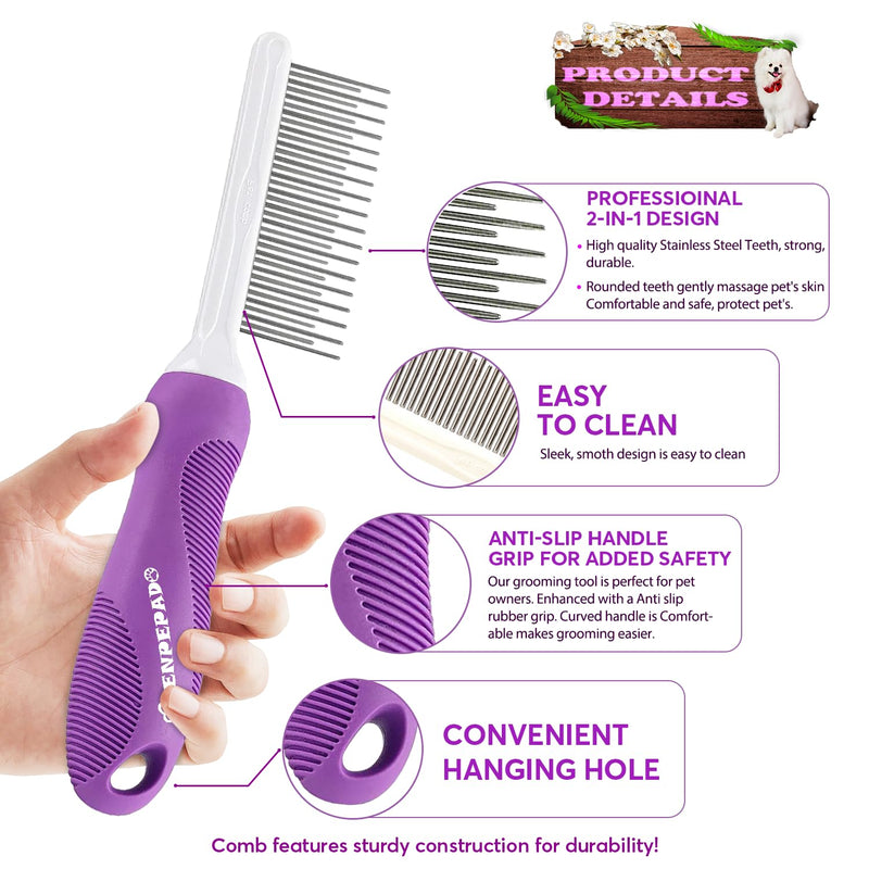 Grooming Comb for Dogs and Cats with Matted Hair, Detangling Pet Comb with Long and Short Stainless Steel Metal Fine Teeth for Removing Mats, Tangles, Knots & Loose Fur from The Undercoat - BeesActive Australia