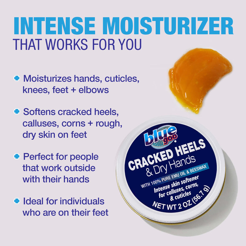 Blue Goo Cracked Heels & Dry Hands Skin Protectant, Helps Relieve Dry, Cracked Skin, 2 oz, Made with Emu Oil & Beeswax 2 Ounce (Pack of 1)