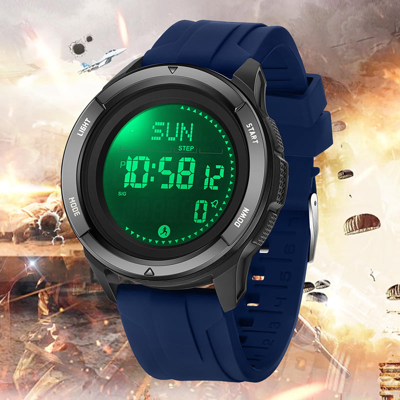 findtime Compass Tactical Watches for Men Women with Metronome Step Counter Countdown Dual Time Alarm Stopwatch Rubber Strap Lightweight Digital Waterproof Watch Orange Silicone Blue - BeesActive Australia