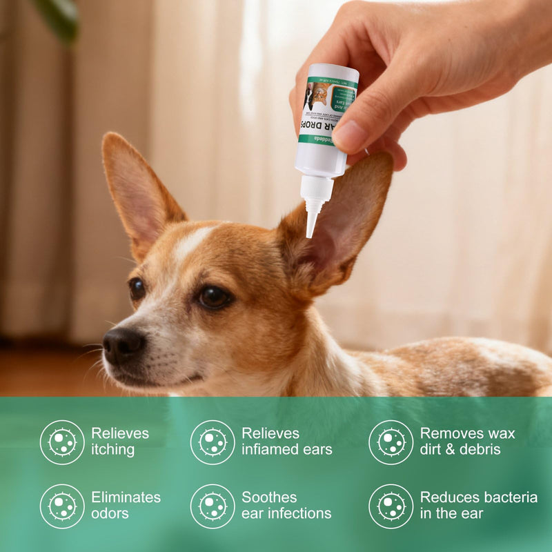 Pet Ear Drops for Dogs & Cats with Hydrocortisone 1%, Treats Ear Infection, Yeast, Itchy Ears, Soothing Ear Cleaner & Infection Relief Formula Blue
